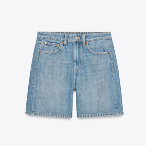 Fabricant de jeans Jeans d'été personnalisés pour femmes Jeans en jean jambes droites décontractées taille haute lavées couleur unie Shorts en jean amples pour femmes - Product Image 5