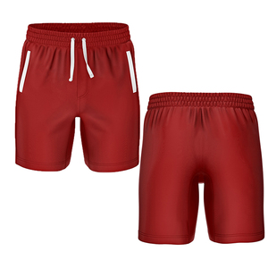Pantalones Cortos Deportivos de Poliéster para Hombre, Color Rojo Sólido, Tejido de Punto, con Cintura Ajustable con Cordón y Franja Lateral, Secado Rápido, Corte Atlético Informal, Cintura Media - Product Image 1