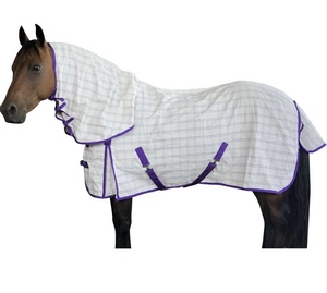 Couverture anti-mouches en maille équestre avec sangles de cou réglables, respirante, protection solaire - Product Image 1