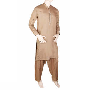 Shalwar Kameez Bordado con Cuello de Banda para Hombre - Beige - Product Image 3