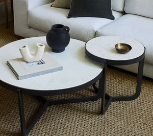 Canapés présentoir latéral Table maîtresse Type facile à imbriquer Table basse de forme ronde Tables de salon Lot de 2 présentoirs en marbre blanc - Product Image 2