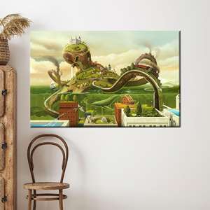 Lienzo Impreso de Viaje en Tren Surrealista, Arte Mural de Paisaje Fantástico, 1P: Enmarcado para Galería - Product Image 1