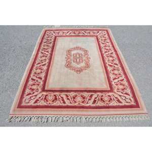 Tapis traditionnel en laine beige rouge 5.4x7.2 pieds Vintage turc motif Patchwork de grande surface pour décor de salon pour adolescents - Product Image 1