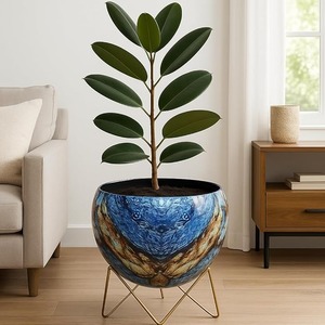 Pot de fleurs bleu de designer haut de gamme pour plantes d'intérieur, décoration moderne pour salon, chambre à coucher, bureau et balcon, en provenance d'Inde - Product Image 4