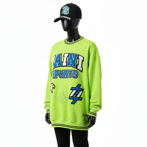 Sweat-shirt oversize pour homme, 320 GSM, en molleton de coton premium, vert lime, tissu lourd et doux, logo brodé, sweat-shirts basiques - Product Image 4