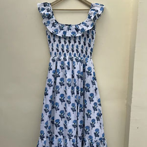 Robe en coton indien imprimé bloc à la main 100% robe longue en coton avec broderie florale tuniques à col carré - Product Image 1