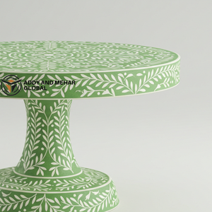 Support à gâteau de luxe en incrustation d'os vert fabriqué à la main assiette à dessert en piédestal de feuilles florales - Product Image 3