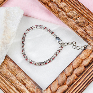 2026 Latest High Quality <b>Garnet</b> Round Faceted Cut Gemstone & Cubic Zircon 925 Sterling Silver <b>Bracelet</b> Handmade Unique Jewelry - Product Image 3