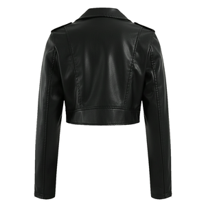 Nouvelle veste en cuir à fourrure de renard pour femme, noire, zippée, style tissé fin, courte - Product Image 4