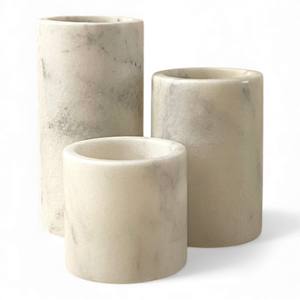 Elegant <b>Marble</b> Cylinder <b>Candle</b> Holder With Brass Base Detail For Elegant Modern Table Decor - Product Image 2