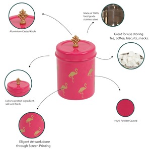 Frasco de Almacenamiento con Estampado de Flamenco Rosa Oscuro, Contenedor Cilíndrico Moderno y Elegante con Perilla Decorativa, Directo del Fabricante - Product Image 1