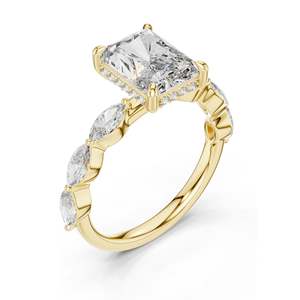 Anillo de compromiso con diamante de laboratorio de corte radiante de 3.7 CT con piedras laterales marquesa, claridad VVS-VS EF, oro de 18K, 14K, 10K y plata 925 - Product Image 6