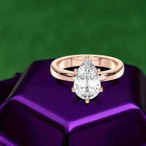 Anillo de compromiso de solitario de diamante de moissanita de 2,11 quilates, Juego de puntas de corte redondo y pera en plata para mujer - Product Image 6