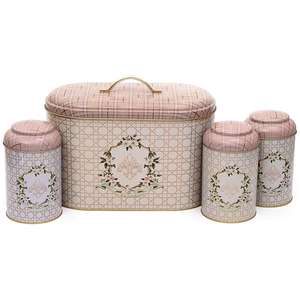 ชุดกล่องดีบุกทรงกลม4ชิ้นฝาโดมดีไซน์เป็นสีดอกกุหลาบ - Product Image 1