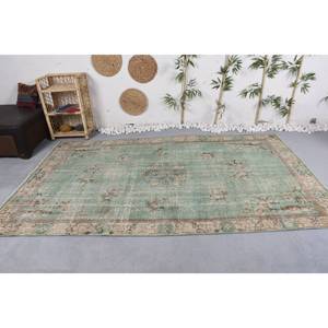 Alfombra turca vintage de 5,4x9,3 pies, tejido plano de lana, respaldo de látex, patrón de retazos verde Beige para decoraciones de pasillo de sala de estar - Product Image 3