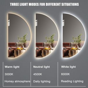 Dimmable led phòng tắm gương chống sương mù bán tròn không khung gương độ sáng thời gian hiển thị cho phòng ngủ phòng khách lối vào - Product Image 2