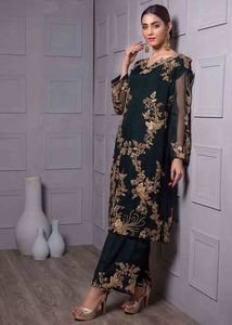 NOUVEAU DESIGNER INDIEN/PAKISTANI BELLE BRODERIE ZARI SUR LONG KURTA & PLAZO AVEC ROBE DUPATTA pour Fête/Mariage = 2024 - Product Image 2