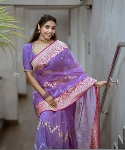 Traditionele Banarasi Zijde Gouden Zari Weefwerk <span class=keywords><strong>Saree</strong></span> Met Ongestikte Blouse Wit