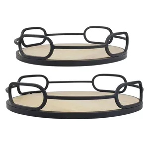 Plateau à chocolat en bois rond de qualité supérieure avec poignées en métal noir pour vitrine à dessert décorative parfait pour la décoration intérieure moderne - Product Image 3