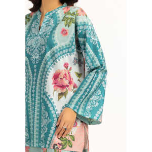 ชุดเซ็ตพิมพ์ลายโบฮีเมียนผ้าแคมบริก รุ่น IPST-77150 ผ้าเครป ชุดสองชิ้นสำหรับฤดูใบไม้ผลิ/ฤดูร้อน ไซส์ XS เสื้อท่อนบน - Product Image 4