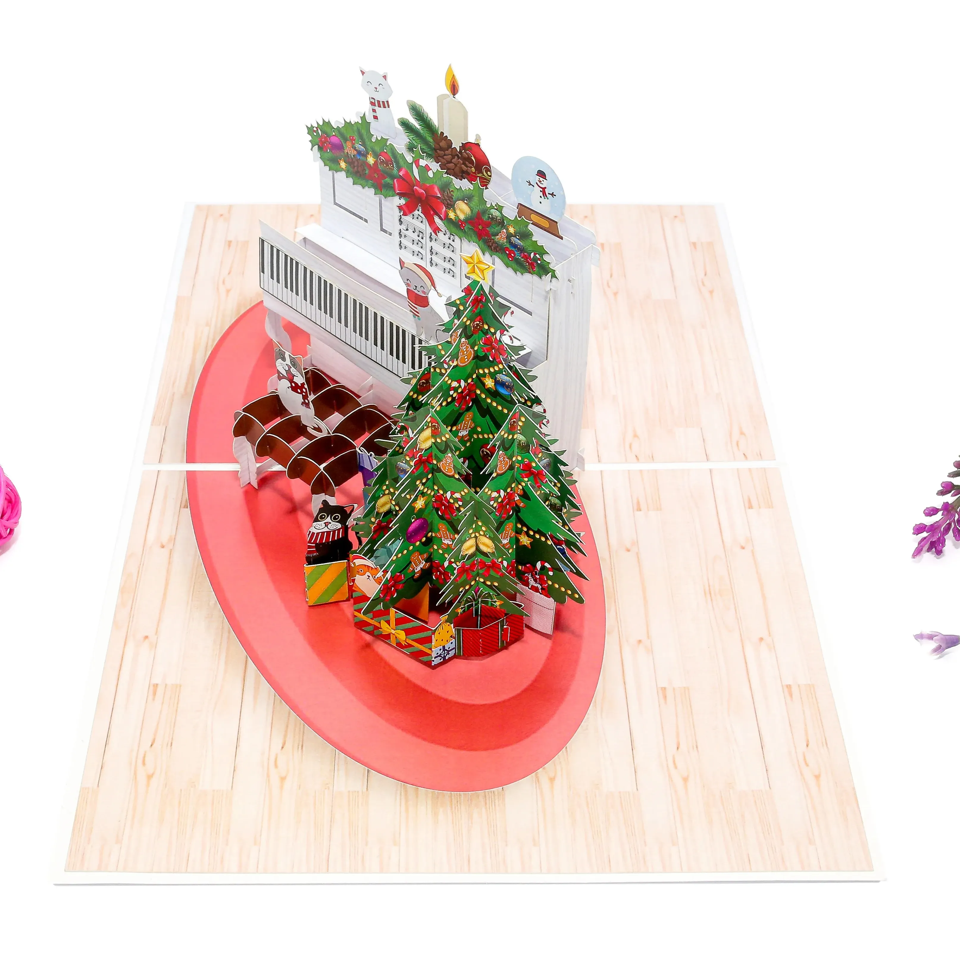 Lovely Handmade Custom 3D Pop up Christmas Card Digital Printed Souvenir Gift Invitation for Merry Christmas handicraft