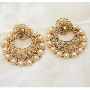 Kriaa Brown Austrian Stone & Pearl Chandbali <b>Fine</b> <b>Cuff</b> <b>Earrings</b> 1309604 Collection - Product Image 1