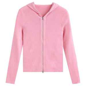 Pulls décontractés tendance pour femmes 100% laine, sweat-shirt confortable en tricot à manches longues et à capuche zippée - Product Image 3