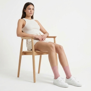 Calcetines de punto acanalado rosa sólido para mujer, transpirables, a media pantorrilla, para uso diario, de alta calidad, de algodón/fibra de bambú, compresión CLASE 1 - Product Image 5