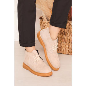 Botas de Ante con Cordones hasta el Tobillo para Mujer, Estilo Occidental, Tacón Plano, Transpirables, para Otoño e Invierno, Material Superior de Cuero PU - Product Image 1
