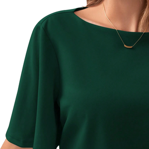 Blusa informal holgada de manga media para mujer, camisa de punto suave con cuello redondo de color liso, blusa de moda para el día a día, para primavera y verano - Product Image 3