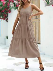 Prix de gros solide uni 100% rayonne Maxi robe blanc dos nu lâche été bohème décontracté Maxi robe - Product Image 5