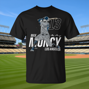 Maglietta da baseball Max Muncy Los Angeles con pose dinamica, maglietta promozionale MLBPA - Product Image 3