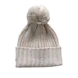 Top Pink Chunky pompom knitted hat Cap Unisex 100% Acrylic Beanie Hat Knit Winter warm Pom Beanies with Cuff (Unisex) - Product Image 2