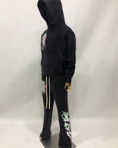 OEM ที่กําหนดเองหนา Unisex ไม่มีดิบปักเปียพัฟพิมพ์ชุดเหงื่อชุดผู้ชายชุดเหงื่อบานซ้อนกางเกงเหงื่อกางเกงขายาวและเสื้อกันหนาวหมวก Se - Product Image 2