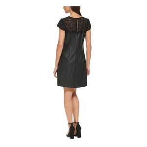 Abito Kensie da donna in similpelle nera con finiture in pizzo, taglia 12, silhouette dritta - Product Image 2
