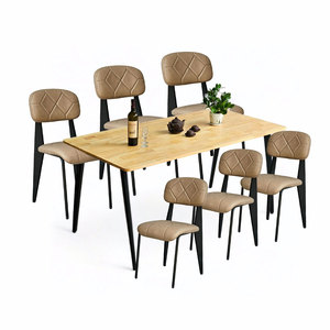 CBBA126 Classic and Modern Home <b>Dining</b> Set with 6 Comfortable Upholstered Chairs and Iron Legs European Style <b>Wood</b> Furniture - Product Image 1