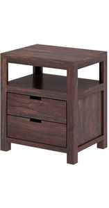 Mesita de noche de madera maciza con 2 cajones, 1 estante abierto, mesita de noche marrón oscuro para dormitorio - Product Image 2