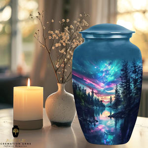 Urne funéraire artisanale en aluminium durable et écologique pour cendres humaines, thème forêt, couleur personnalisée, 10 pouces, avec sac en velours - Product Image 4