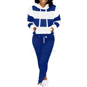 Vente chaude grande taille femmes deux pièces ensemble de sport respirant bloc de couleur à capuche Style Streetwear pour l'hiver - Product Image 2