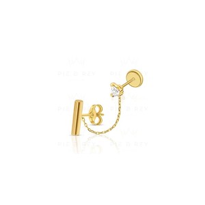 Pendientes de barra con cadena y circonita cúbica en oro (disponibles en 10k-14k-18k) con cierre hecho en España - Product Image 1