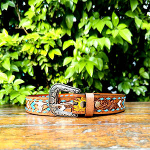 Ceinture en cuir véritable de style occidental personnalisable, boucle premium, motif de renard sculpté, design paisley, différentes couleurs et tailles R M - Product Image 1