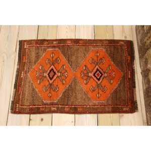 Tapis turc vintage 1,8x2,6 pi (54x78 cm), tapis floral marron orange - Product Image 2