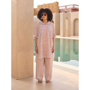 Striped Oversized Linen-Cotton Long <b>Shirt</b> Loose Fit Vintage <b>Western</b> Outwear - Product Image 6