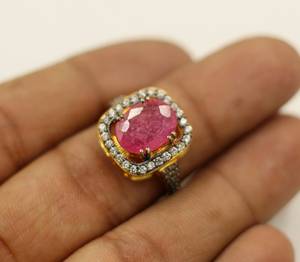 925 sterling Silver handmade Gold Plated nhẫn với Red <span class=keywords><strong>Ruby</strong></span> và Pave kim cương Nhẫn Mỹ cho phụ nữ - Product Image 5