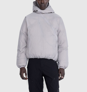 Blouson long unisexe à col montant imperméable en polyester avec rembourrage en ouate, motif sur le devant, style streetwear pour l'hiver froid - Product Image 2