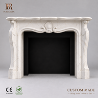 Contour de foyer en pierre naturelle polie blanche sur mesure pour la décoration du salon de villa, hôtel, résidence, manteau de cheminée en marbre