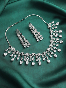 Designer Pearl AD Necklace Set for Women With <b>Beautiful</b> <b>Earrings</b> and Adjustable Chain Necklace at Best Prices - Product Image 4