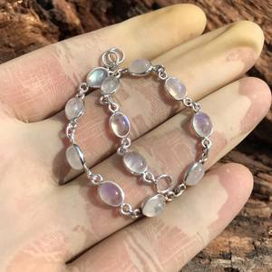 Handmade Rainbow Moonstone Bracelet 925 Sterling <b>Silver</b> Gemstone Jewelry For <b>Women</b> Natural Stone Gift - Product Image 2