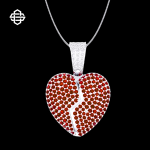 Collier pendentif coeur brisé en pierres précieuses rouges de luxe pour femmes plaqué argent glacé CZ pavé cadeau de bijoux romantiques - Product Image 3