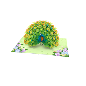 Venta al por mayor Pavo Real hecho a mano Pop Up Card 3D Card Animal Theme tarjetas de felicitación personalizadas con sobres - Product Image 4